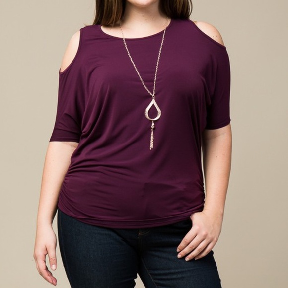 Tops - Natalie Plus Size Eggplant Cold Shoulder Top